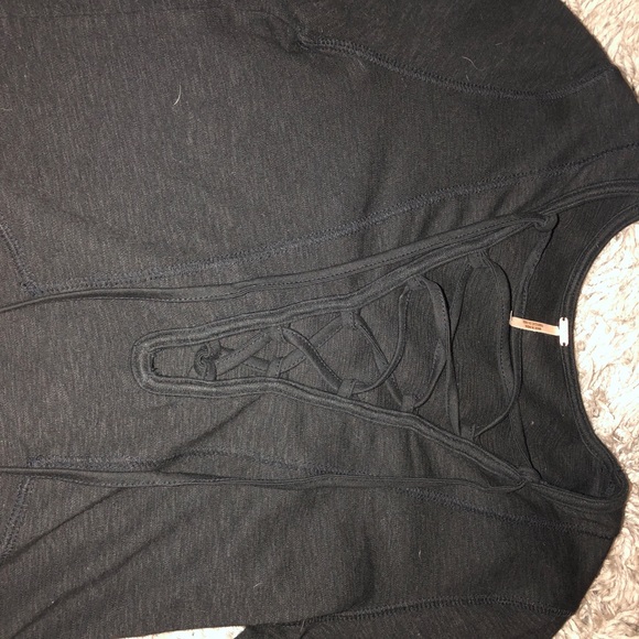 Free People Long sleeve black lace up top - Picture 3 of 3